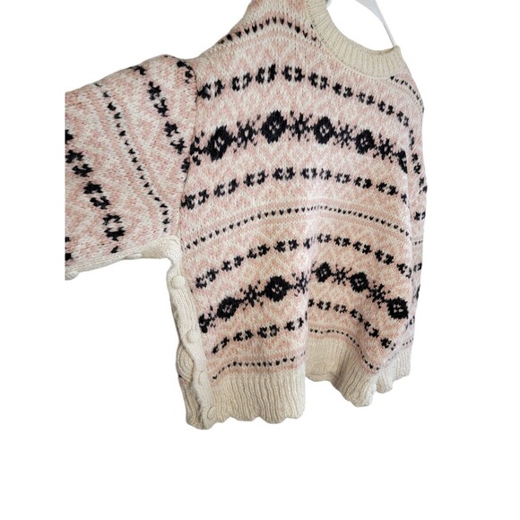 ZARA Jacquard Knit Sweater Fair Isle Wool/ Alpaca Cream/ Pink Size M/ LARGE - Picture 3 of 7